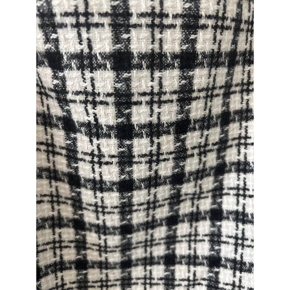 Preppy Tweed Plaid Skirt Large Mini Black & White Checkered Fringe Hem Classic - Picture 12 of 14